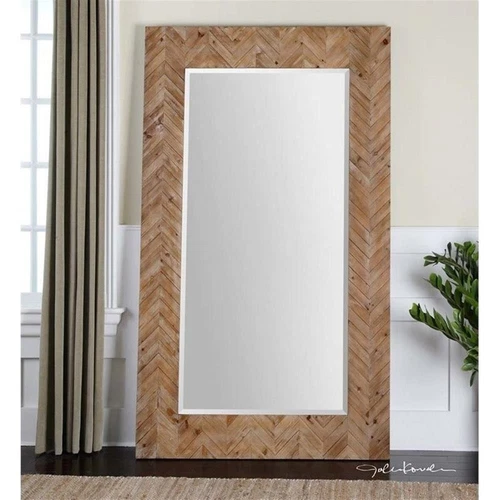 Uttermost Demetria Fir MDF and Glass Oversized Mirror in Light Gray/Natural - Picture 1 of 2