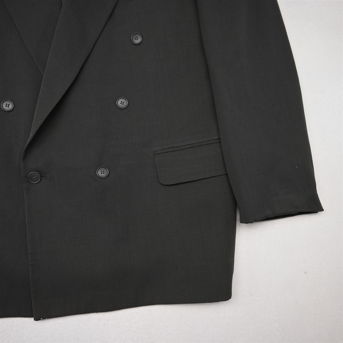 Vtg Mens Double Breasted 44R Taupe Gray 100% Wool Blazer Suit