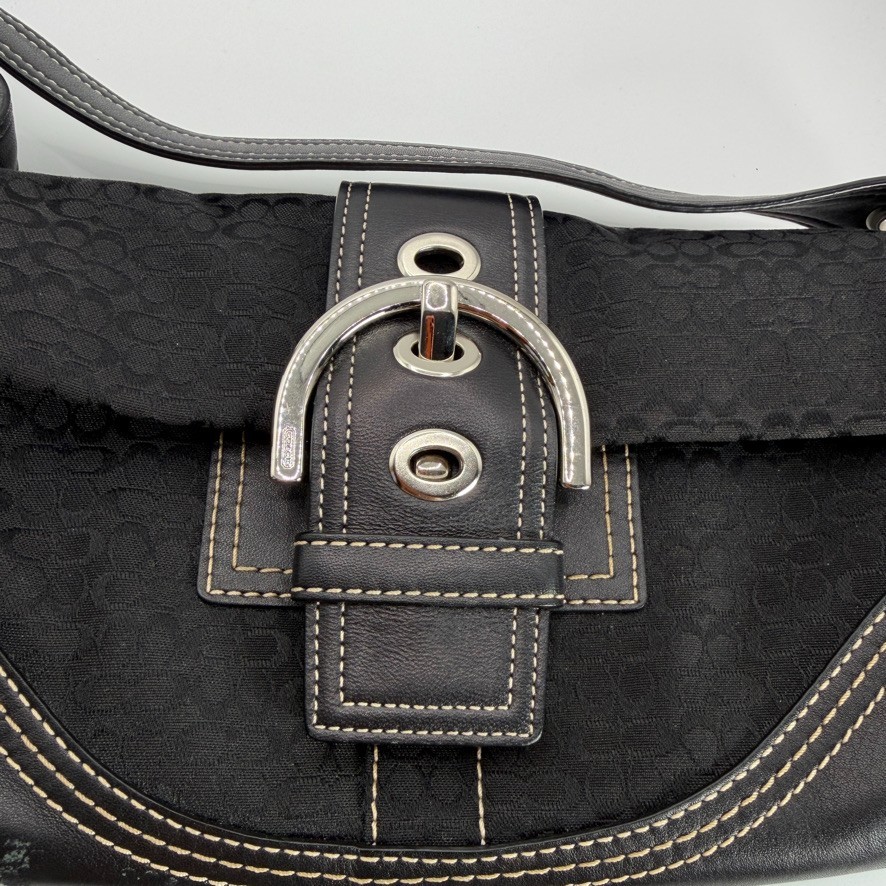 Vintage Y2k Coach Soho Black Jacquard Demi Baguette Flap Shoulder