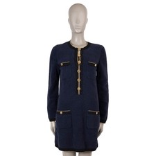 73168 auth CHANEL navy blue cotton 19C LA PAUSA TERRY CLOTH Dress 38 S