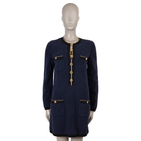 73168 Original CHANEL Marineblau Baumwolle 19C LA PAUSA FROTTEE Kleid 38 S