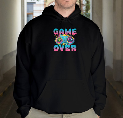 Retro Gaming Hoodie Neon ''Game Over'' 90er Jahre Gamer Pixel Art Nerd Geschenk