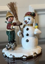 Hubrig Volkskunst Christmas Winter Snowman with Boy Child Wood Hand Made Germany