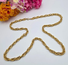 Vintage Gold Tone Oval Link Chain Necklace 30" Chunky Textured Retro