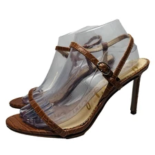 Sam Edelman Dara Stiletto Sandals Womens Sz 9.5 Brown Croc Embossed Faux Leather