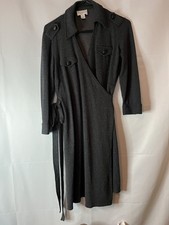 Ann Taylor LOFT Gray Faux Wrap Midi Dress Size 4 — 3/4 Sleeve Tie Waist Classic