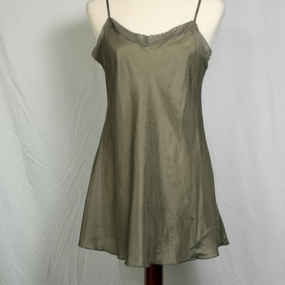 Y2k Lace Trim Camisole Tank Top Small Dark Green Fairy Dainty Preppy Grunge SILK