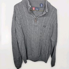Chaps Ralph Lauren Mens XL Gray Cable Knit 1/4 Zip Sweater Cotton Pullover