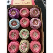 Vintage J&P. Coats Tatting Thread  Original Box 12 mixed colors- 60 & 80 yards