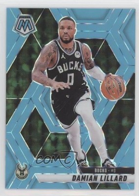 2024-25 Panini Mosaic Fluorescent Blue Prizm 42/75 Damian Lillard #155 hs9