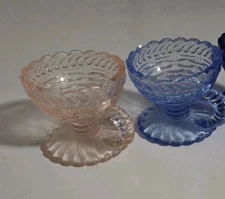 1975 GUERNSEY GLASS HANDLED PEDESTAL ~OPEN SALT DIP~  Lot Of 2~☆SPECIAL 