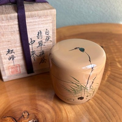 Japanese Lacquer Natsume Tea Caddy Kingfisher Bird White Shoho Box