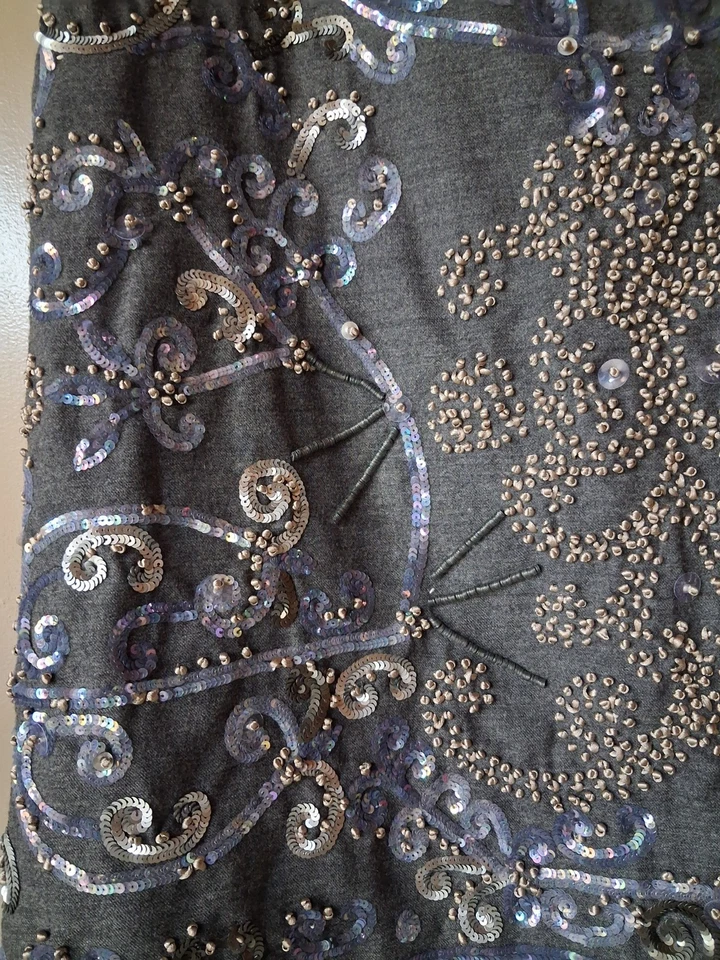 Falda Marina Rinaldi Talla 35 Bordada Lentejuelas Tul, Lana, Azul/Gris Foto 2 de 4