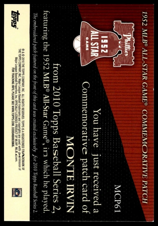 2010 Topps #MCP61 Monte Irvin Manufactured Commemorative Patch - Image 2 of 2