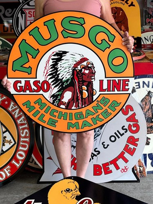 #ad Vintage Old Style Sign Musgo Michigan Gas NOT Porcelain Made in USA 30x30 $197.95