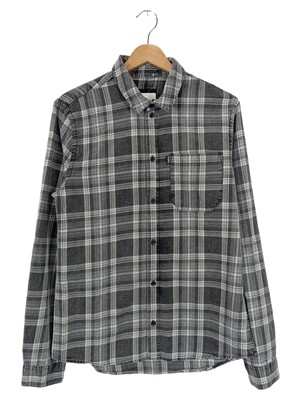 Tigha Herren Freizeithemd Kariert Grau Gr. 46/S Langarm Baumwolle Casual