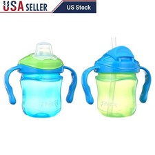 Sippy Cup Trainer Set Spill Proof BPA Free Silicone Spout Straw Handles 4m New