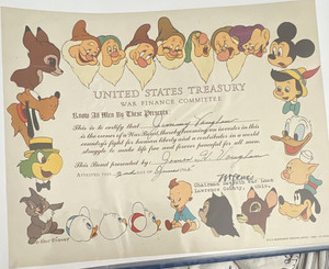 Disney 1945 U.S. Treasury War Finance Certificate Print Mickey Mouse