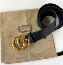 Gucci Black Leather Gold Tone GG Marmont Belt 90 cm 36 in Runway Auth Dust Bag
