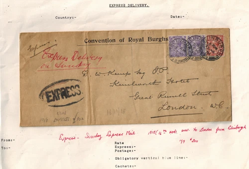 Great Britain 1918 Sunday Express Delivery Mail Cover VERY RARE
