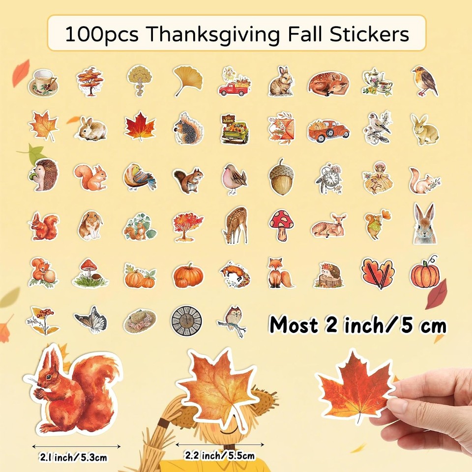 100PCS Fall Thanksgiving Stickers Autumn Pumpkin Maple Leaf Vinyl ...