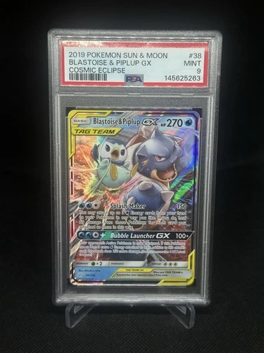 Pokemon Cosmic Eclipse Blastoise and Piplup GX 38/236 Graded PSA 9