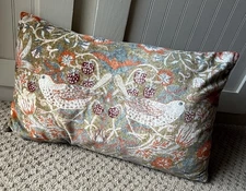 Creative Co-Op Cotton Velvet Birds and Flowers Lumbar Pillow, Multicolor