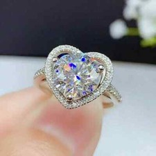14K White Gold Plated 2Ct Round Cut Lab Created Diamond Women's Engagement Ring