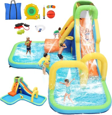 #ad #ad 14x11x7FT Blow Up Water Slide for Kids Outdoor Giant Water Castle w Water Cannon $309.99
