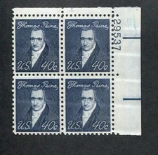 US Plate Block MNH # 1292.  40c Thomas Paine   29537 UR, 7d512