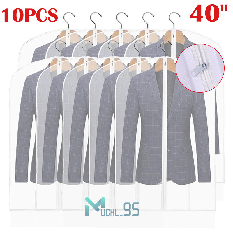 10Pcs Garment Bag Travel Suit Dress Storage Clear Cover Coat Carrier with Zipper