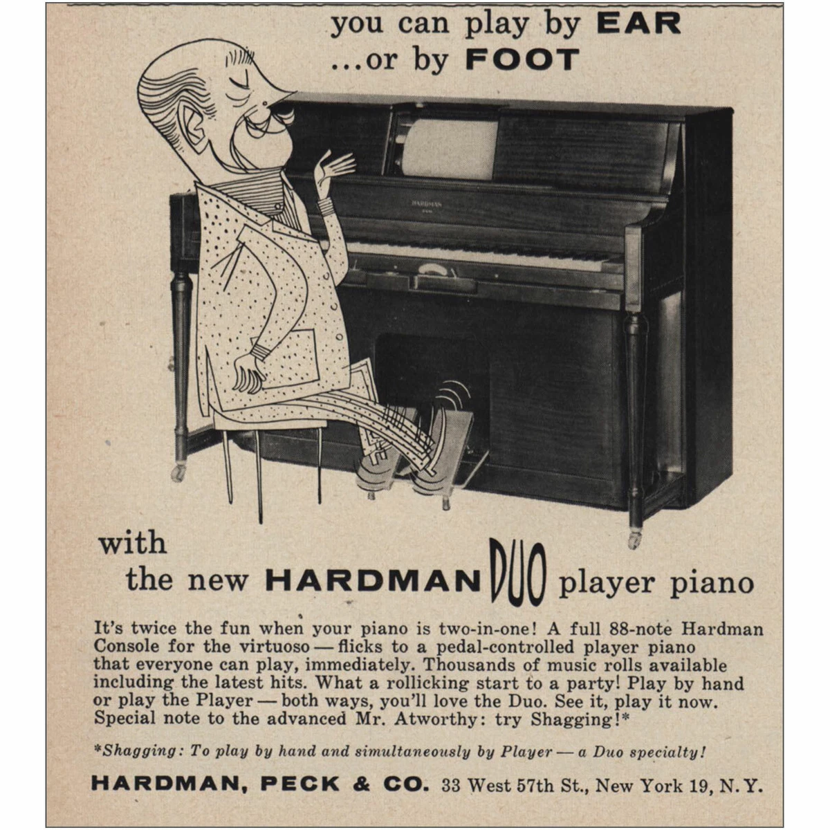 1957 Hardman Duo Player Piano Play By Ear Or Foot Vintage Print