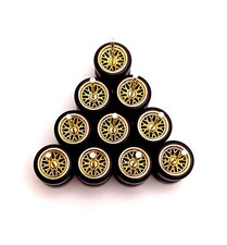5x Sets Electro Gold BBS Type Real Rider Wheel W/ Rubber Tires For 1/64 Scale