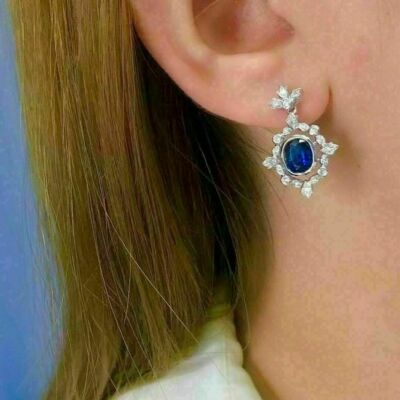 4Ct Emerald Blue Topaz Lab Created Drop/Dangle Earring 14k Yellow Gold Finish