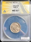 Light Toning 1913 MS63 Buffalo Nickel Type Variation 1 ANACS BU ESTATE Coin 2854