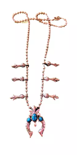Vintage SilverTone and Faux Turquoise Tribal-like Necklace 16". Made by APT
