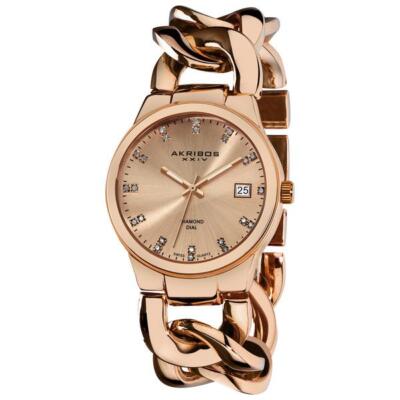 Akribos XXIV AK608RG Swiss Genuine Diamond Twist Chain Bracelet Womens  Watch