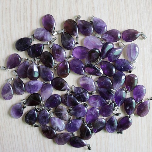 Wholesale Lot 20pcs Amethyst Natural Gemstone Drop Silver Plated Beads Pendant - Picture 2 of 3
