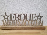 Aufsteller Schriftzug, Frohe Weihnachten, Auf Mangoholz Sockel, Aus Metall Deko