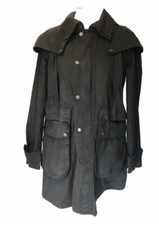 All Saints Black Alex Hunting Waxed Cotton Coat With Pockets Uk8