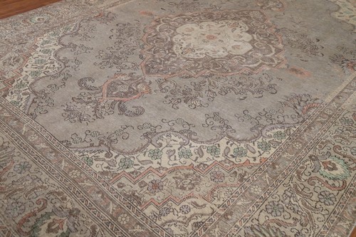 Vintage Gray Traditional Wool Tebriz Handmade Living Room Rug Area Carpet 9x13 - Picture 7 of 24