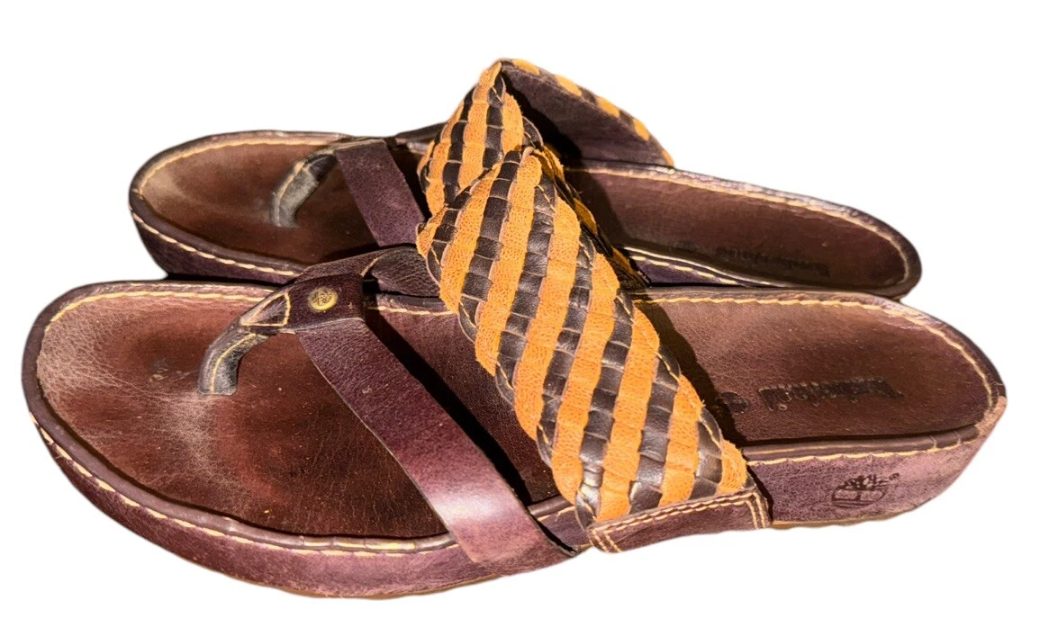 Sandali donna in pelle marrone con perizoma taglia 6 Timberland bicolore