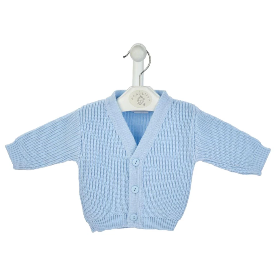 DANDELION Tiny Baby Boy Girl Knitted Cardigan Ribbed, Premature Newborn, Blue, Pink, White
