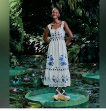 Small Farm Rio off-white richelieu sunflower lenzing™ mididress