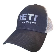YETI Coolers Mesh Back Trucker Hat Adjustable Snapback Cap Navy Blue White