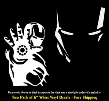 Iron Man Helmet & Iron Man Two 6" White Vinyl Decals Car Truck Windows Mirror