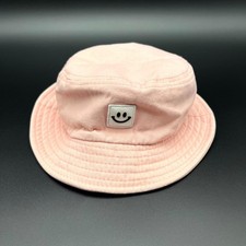 Smiley Face Patch Hat Girls Pink Bucket Cap Wide Brim Sun Protection Outdoor