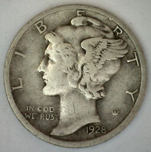 1928 D Silver Mercury Dime Fine Circulated 10c US Type Coin 10 Cent Denver Mint