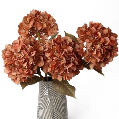 4Pcs Burnt Orange Artificial Hydrangeas Flowers Large Fake Silk Hydrangea Flo...