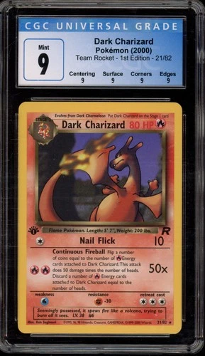 Pokemon Dark Charizard Team Rocket 1st Edition NON Holo Rare #21 CGC 9 Mint